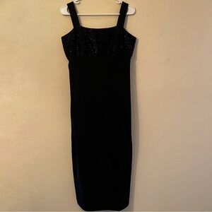 Talbots Beaded Bust Midi Black Dress